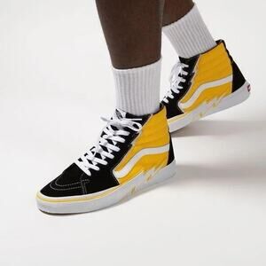 Vans NWT Sk8-Hi Bolt Black & Yellow Canvas Skateboard Sneakers Shoes M 7.5/ W 9
